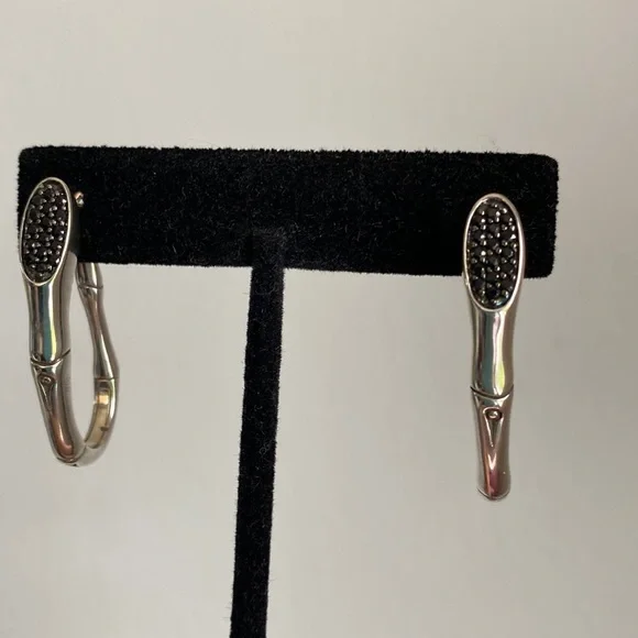 John Hardy Authentic Sterling Silver and Black Sapphire Earrings - Picture 3 of 12